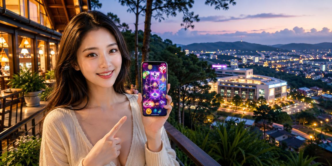 Người dùng tại Đà Lạt cầm điện thoại xem giao diện giải trí d10